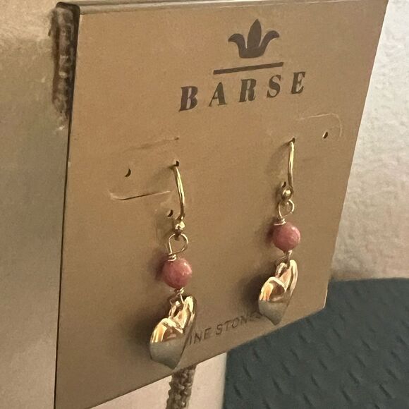Studio Barse Gold Heart Earrings with Pink Beads - Picture 5 of 6